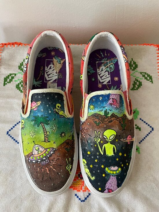 Vans Shoes - Handed Painted U-Paint Vans Aliens & Space Glow-in-the-dark Men's 8/Women's 9.5